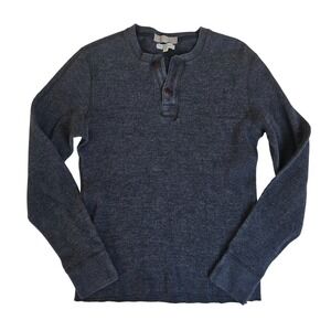 Wallace & Barnes Mens‎ Blue Waffle Knit long Sleeve Henley Neck T-Shirt Size M